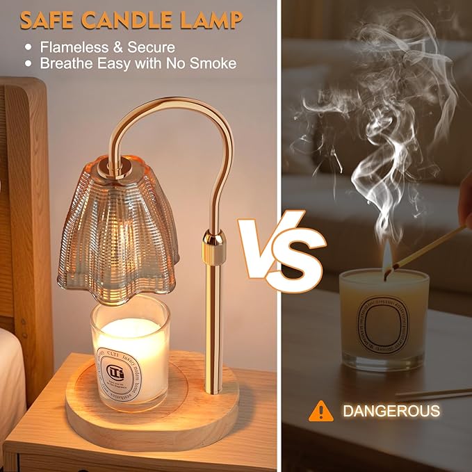 Candle Warmer Lamp with Timer & Dimmer, Candle Warmer Height Adjustable, Fits All Jar Scented Candles, Candle Lamp with 3 Bulbs, Charming Gift Box with Ribbon for Gifting