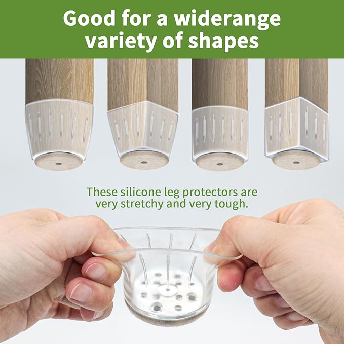 COVERCORNER 24PCS Chair Leg Floor Protectors, Chair Leg Protectors for Hardwood Floors, Furniture Pads for Hardwood Floors, Chair Socks Universal L Clear Fit 1.50"-1.77"