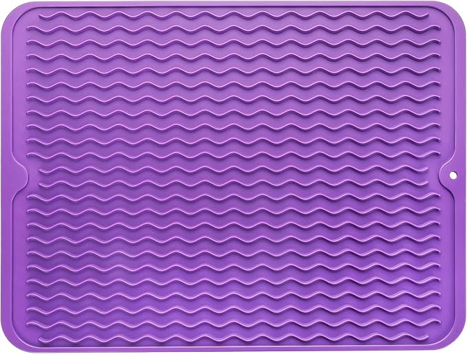 MicoYang Silicone Dish Drying Mat for Multiple Usage,Easy clean,Eco-friendly,Heat-resistant Silicone Mat for Kitchen Counter or Sink,Refrigerator or drawer liner Purple L 16 inches x 12 inches