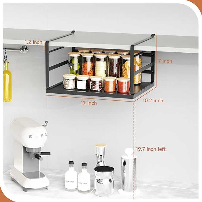 PEKGRIL 2 Pack Large Under Shelf Basket, Black Undershelf Storage Basket, Heavy Duty Slide-in Hanging Storage Basket, Metal Under Cabinet Organizer for Kitchen, Pantry, Desk, Bookshelf, Cabinet