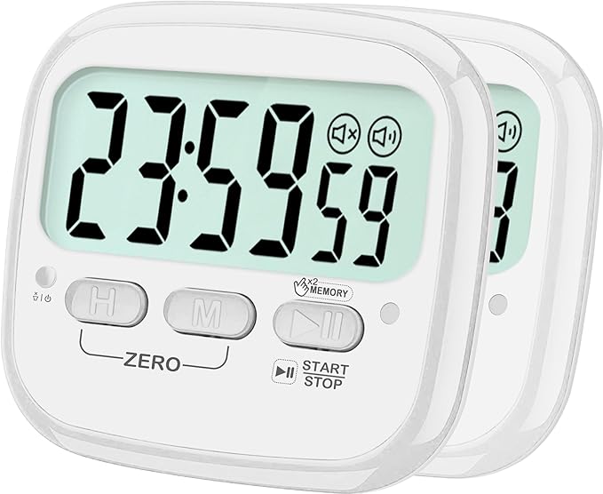 2-Pack Magnetic Kitchen Timers for Cooking, Digital Stop Watch Countdown Timer for Kids, Teachers, Classroom, Office, Exercise - Battery Included