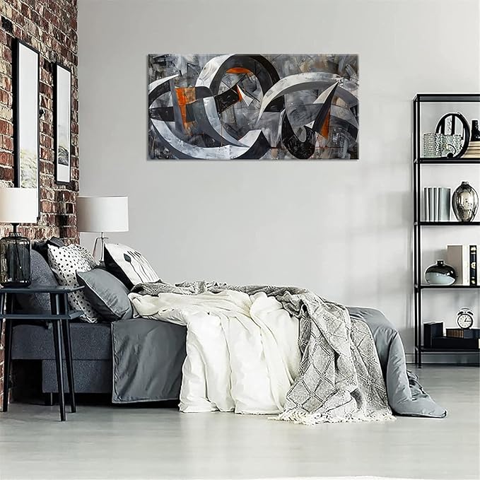 ZESTRILIA Abstract Black and White Wall Art for Living Room Office Gray Canvas Painting Prints Large Artwork Dining Bedroom Decor Large(46x23 Inches)