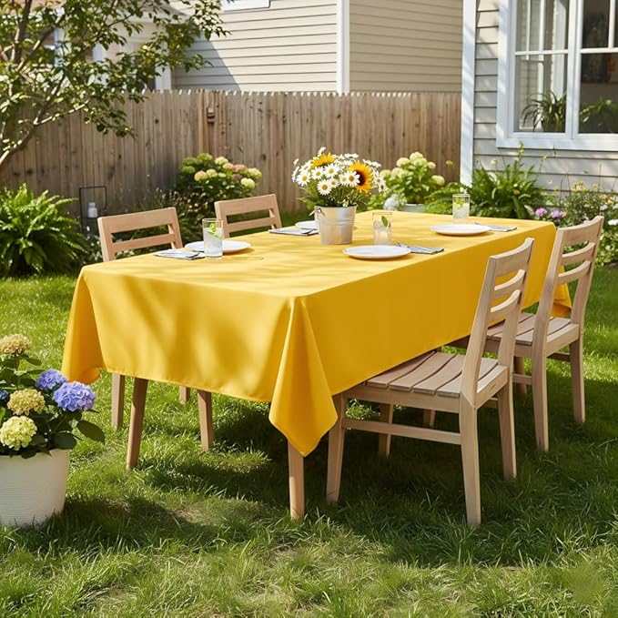 sancua Rectangle Tablecloth - 54 x 108 Inch - Stain and Wrinkle Resistant Washable Polyester Table Cloth, Decorative Fabric Table Cover for Dining Tables, Buffet Parties and Camping, Yellow