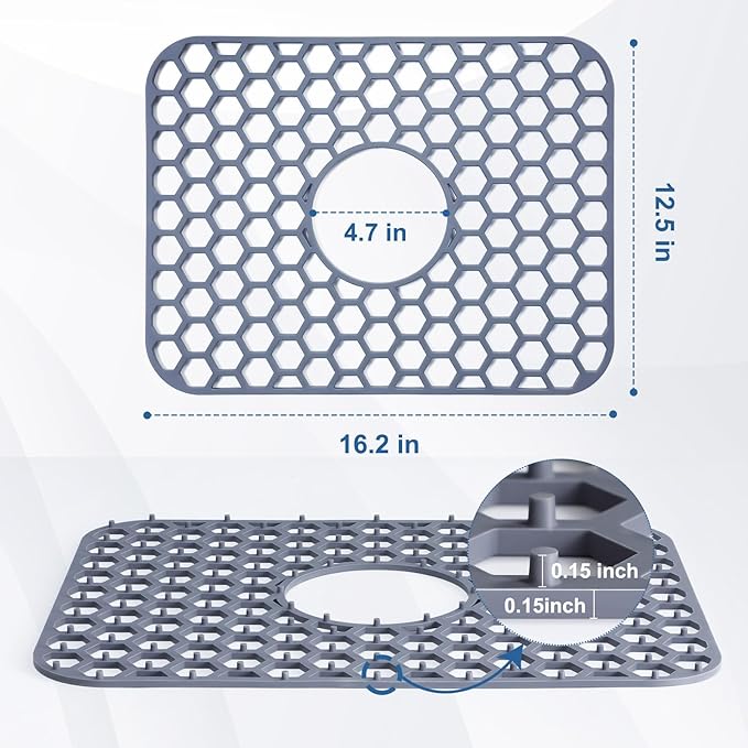 Silicone Sink Protectors for Kitchen Sink with Center Drain - 16.2"x12.5" Kitchen Accessory, Non-Slip Heat Resistant Sink Mat for Bottom of Farmhouse Porcelain Stainless Steel Sink