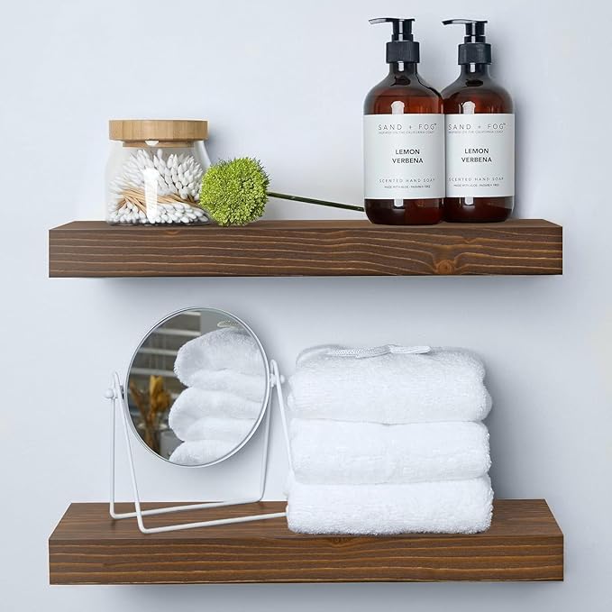 Homeforia Classic Walnut 18 inch Floating Shelf, High End Solid Real Wood Small 18inch Floating Shelves for Wall Mounted, 18in Floating Shelves, Heavy Duty Bracket, 18 X 6.5 X 1.75 inches, Set of 3