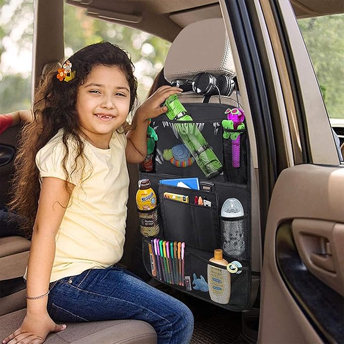 Tianle Backseat Car Organizer - Premium Car Organizer with 10" Table Holder, 9 Pockets, Road Trip Essentials for Travel Accessories (2 Pack)