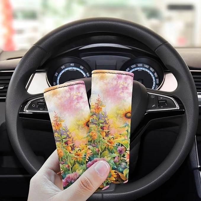 KUIFORTI Sunflower Luggage Handle Wraps for Suitcase Soft Grip Handle Cover Set of 2 Pcs, Women Girls Suitcase Protective Handle Cover Reusable, Floral Print