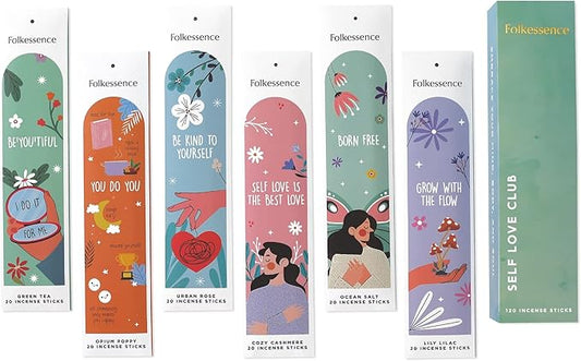 Folkulture Incense Sticks for Home | Set of 6 (120 Organic Sticks) for Relaxation | Green Tea, Rose and Geranium, Natural and Non Toxic | Organic and Slow Burning Inscents for Gifts for Her