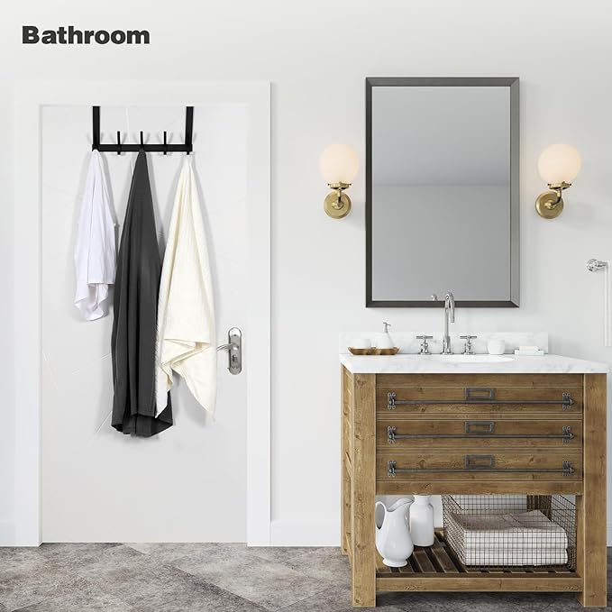 Over The Door Hooks, Door Hanger Hooks for Hanging, Over The Doors Towel Racks for Bathroom with 10 Coat Hook, Coat Rack Bathroom Accessories（1 Pack, Black）
