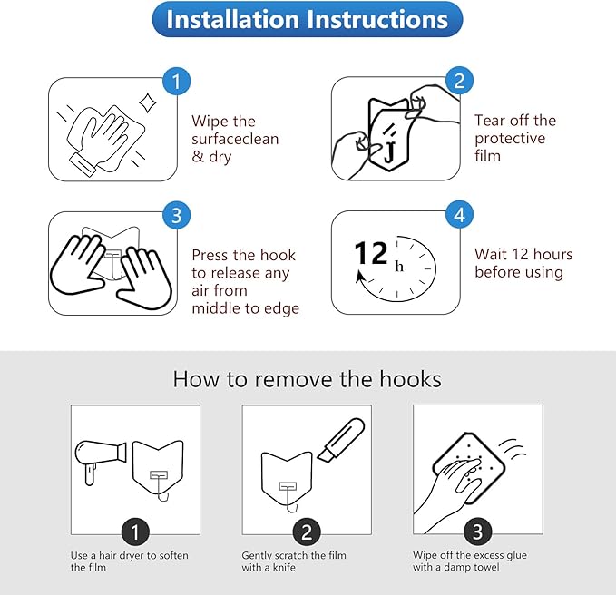Heavy Duty Adhesive Hooks 18 Pack - Holds 15 lbs, No Drill Stick Plastic Hook Hangers for Hanging Towel Shower Bathroom, Kitchen, Cabinet - Strong Wall Hanger for Ornaments, Apartment Bedroom