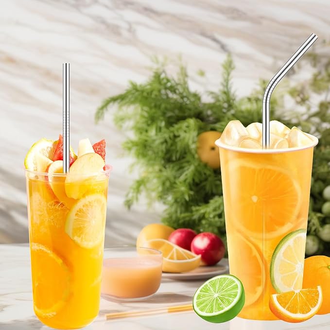 8-Pack Reusable Stainless Steel Metal Straws with Cleaning Brush - Long Metal Straws Drinking for 30 oz and 20 oz Tumbler Eco Friendly