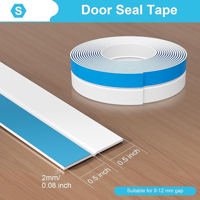 Weather Stripping Door Seal, Seal for Frame and Gaps Draft Stopper, Glass Shower Door Sweep, White, 20 Feet x 1 Inch