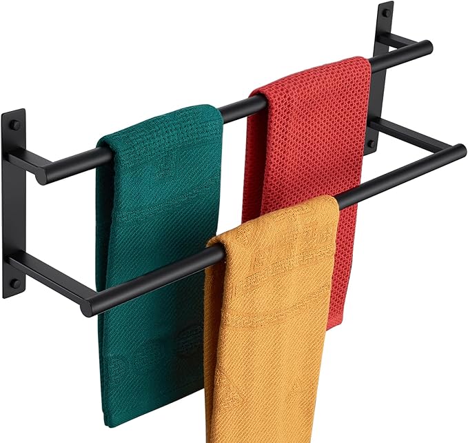 KOKOSIRI 20 Inch Double Towel Bar Bath Towel Racks Bathroom Towel Holder Towel Storage Towel Shelf Wall Mounted Stainless Steel Matte Black B5010BK-L20