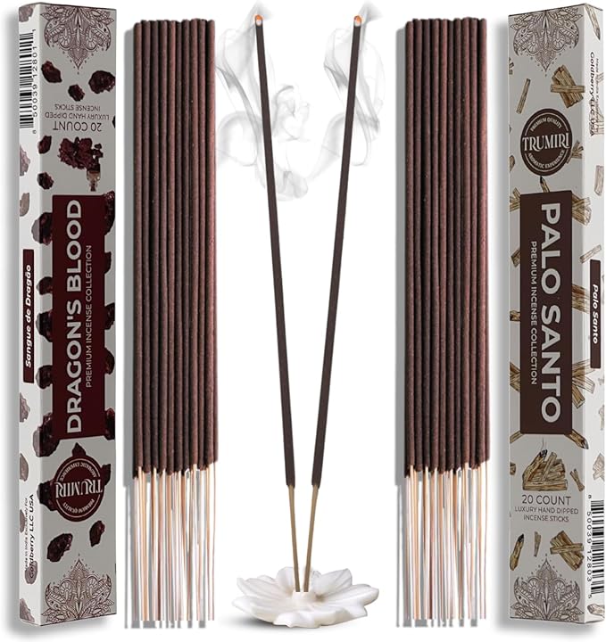 Trumiri Incense Sticks - Combo Pack of 40 Insence-Sticks - 20 Dragons Blood + 20 Palo Santo - Insenses - Insents - Incents - Inscense - Incence - Incienso - All Natural Incense Sticks