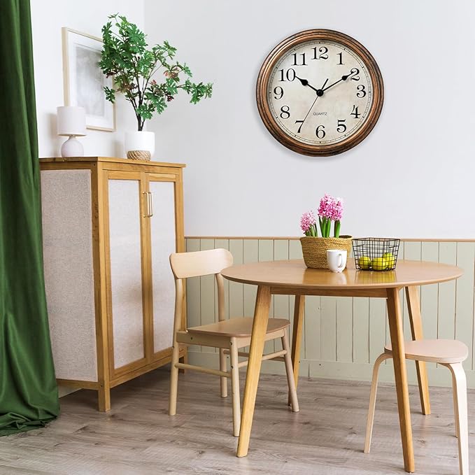 HYLANDA Wall Clock, Vintage Battery Operated, Retro Silent Non Ticking Decorative Clocks for Home Kitchen School Living Room