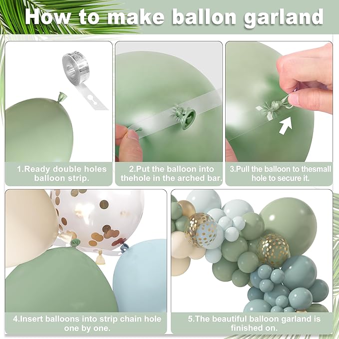 Amandir 173Pcs Dusty Blue Green Balloon Garland Arch Kit, Haze Fog Blue Ash Mist Sage Green Sand White Gold Confetti Balloons for Wedding Bridal Boho Birthday Party Backdrop Decorations