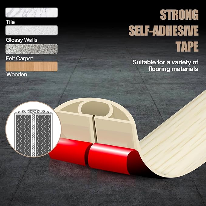 Floor Cord Cover Self Adhesive Cord Hider, 3.3FT Cable Management, Extension Strip Protector for Wires, Prevent Cable Trips for Offices, Gyms, Exhibitions Cavity: 0.3"(W) x 0.28"(H) Yellow Wood