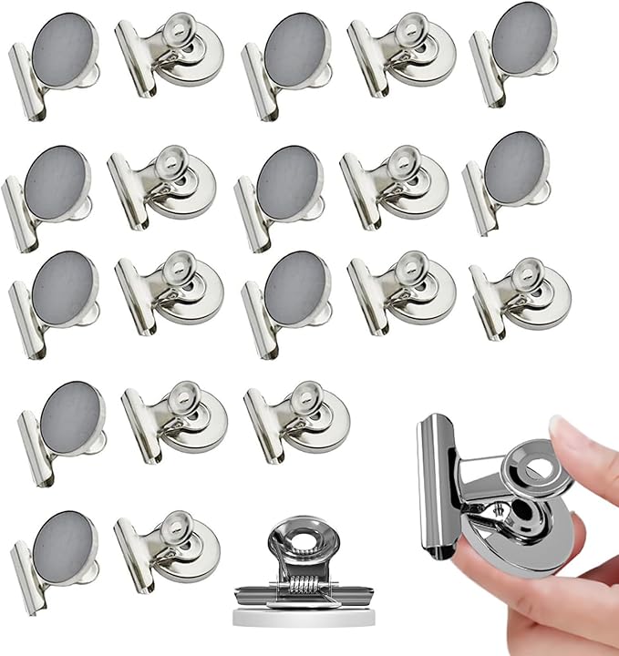 Strong Magnetic Clips, 20 Pack, 1.57 Inch, 40 mm, Silver, Refrigerator Magnet Clips, Large Clip Magnets, Office Supplies, Photo Displays