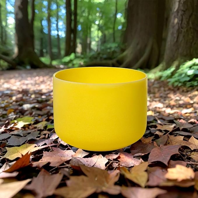 10 inch Yellow E Note Solar Plexus Quartz Crystal Singing Bowl, for Healing Mindfulness Meditation Yoga Sound Baths, with Rubber Mallet O-ring