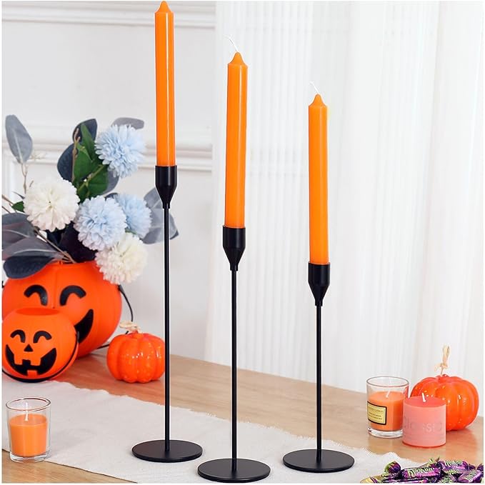 3Pcs Matte Black Candlestick Holders Set Fit 3/4" Tall Taper Candle Home Decorative Table Centerpieces for Family Dinning, Party Decoration
