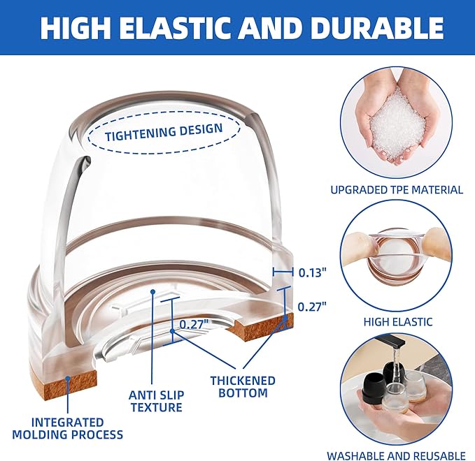 Clear Chair Leg Floor Protectors for Hardwood Floors, Upgraded Chair Leg Caps with Felt Pads, 16 Pcs Furniture Leg Feet Covers Protect Floors from Scratches Easy Slide/Non Slip (Fit 1" - 1.15")