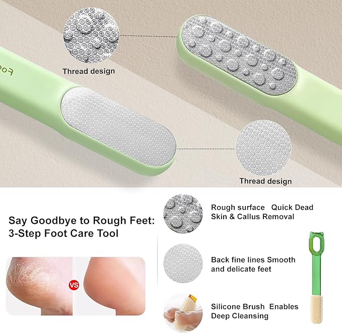 Double-Sided Stainless Steel Foot File, Foot Callus Remover & Foot Scrubber, Professional Pedicure Tool for Dry & Wet Feet, Safe Hard Skin Remover for Sensitive Feet, Green (Ergonomic Grip)