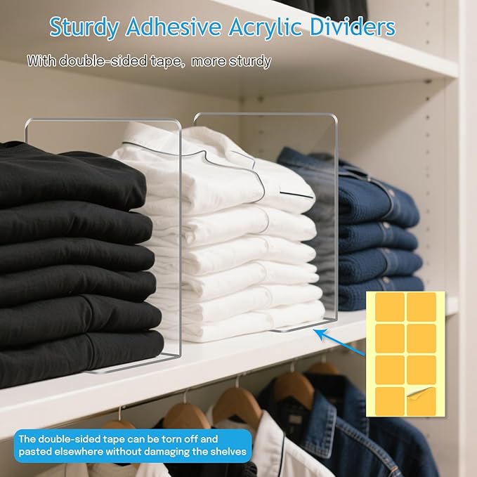 OKPOW Shelf Dividers Closet Organizer - 12" Tall X 9" Deep Acrylic Clear Sturdy Separate for Clothes Purse - Adjustable Space Saver Easy Install for Home Organization Enthusiasts 12 Pack