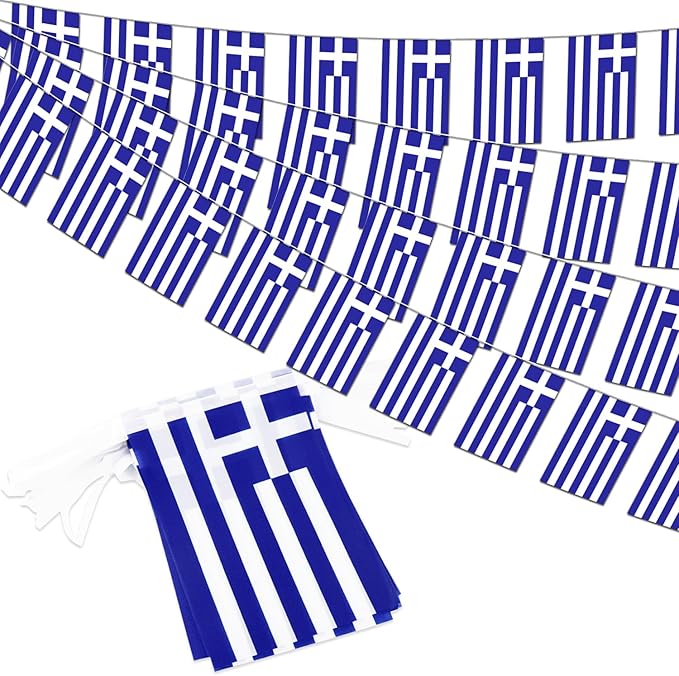Greece String Flag Pennant Banner - 38 Flags, 42 Feet Small Mini Greek Flags Bunting Banner for Country Decoration, School, Party, Sports Events