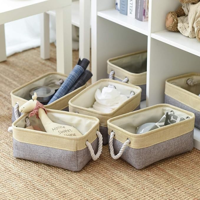 TheWarmHome Storage Baskets for Organizing - 11.8x7.8x5.2 inch Small 6 Pack Storage Bins for Shelf, Fabric Storage Cubes Organizer for Baby Toys Nursery (Gold & Grey)