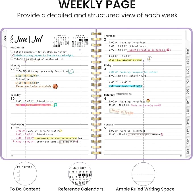 Planner 2026-2027 for Women & Men, Set of 3, Academic Monthly and Weekly Calendar Planner, Jul 2026 - Jun 2027, A5 (6.3" x 8.5"), Teacher Student Planning Book with Tabs, Ideal for Office School Supplies - Beige Purple Green