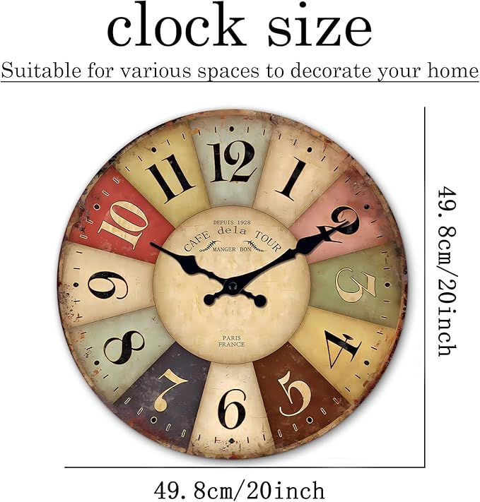 Large Wall Clocks for Living Room Decor Farmhouse Wall Clock Silent Wood Rustic Wall Clocks Battery Operated 20 Inch (No Solid Wood, It is with MDF Material)