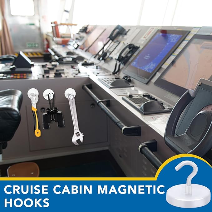LOVIMAG Magnetic Hooks for Cruise Cabins, 170lbs Cruise Magnets, White Magnetic Hooks Heavy Duty for Hanging, Refrigerator, Grill - 4 Pack