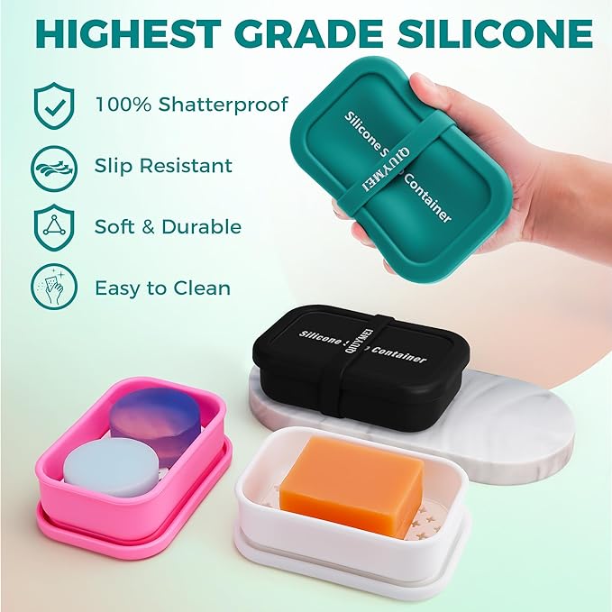 Silicone Travel Soap Container, Enhanced Leak-Proof Travel Soap Case with Draining Layer, Portable Bar Soap Holder, Soap Box with Soap Bag, Soap Dishes for Bathroom/Camping/Gym (Green)