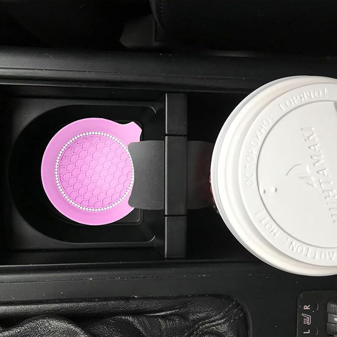 2 PCS Car Cup Coasters, Universal Cup Holder Coaster for Car Accessories, Bling CupHolders Insert for Women Non-Slip Silicone Car Cup Holder Coasters