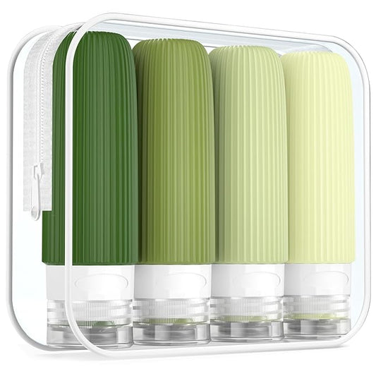 Travel Bottles for Toiletries, Tsa Approved 3oz Portable Travel Bottles, BPA Free Leak Proof Squeezable Silicone Travel Size Containers, Travel Accessories with Clear Toiletry Bag (4 Pack)