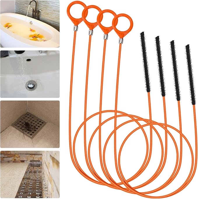 50 Inch Anti-break Metal Drain Snake, Hair Clog Remover, Drain Cleaner Tool with Nylon Coating Sink Snake, Clog Remover for Shower, Bathroom Sink Tub (4 Pack)