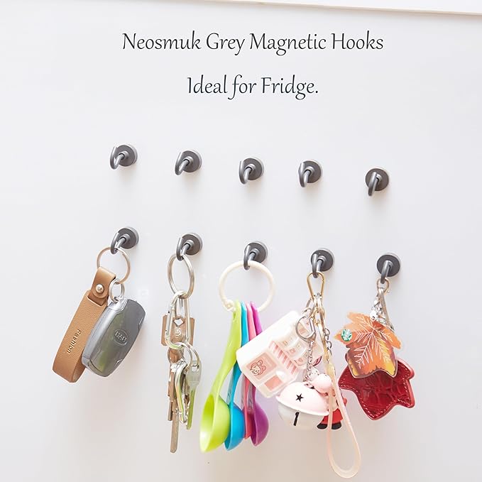 Neosmuk Magnetic Hooks, Cruise Ship Essentials, 30lb+ Heavy Duty Magnetic Hooks for Cruise Cabins, Refrigerator, Grill, Hanging, and Travel | Extra Strong Must-Haves Magnet Hook,Grey,5 Pack