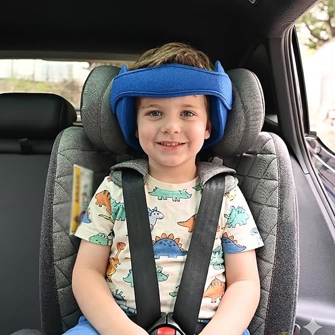 Adjustable Toddler Car Seat Head Support Band, Car Seat Straps Cover, Safety Car Seat Neck Relief, Infants and Baby Head Support, Blue