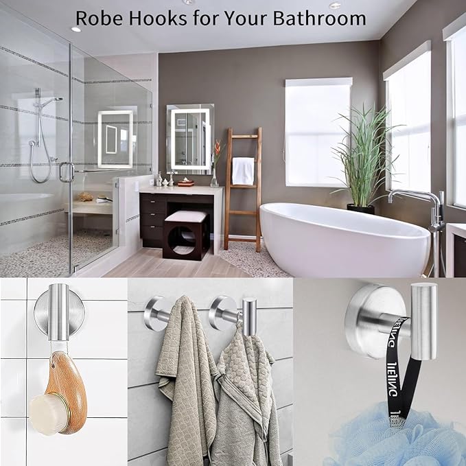 Kruodop Towel Hooks for Bathroom,2 Packs Wall Mount Towel Holder,Blak Gold Matte Wall Robe Hook,Stainless Steel Heavy Duty Door Hanger Towel Hook for Kitchen, Bedroom,Hotel,Pool,Coats