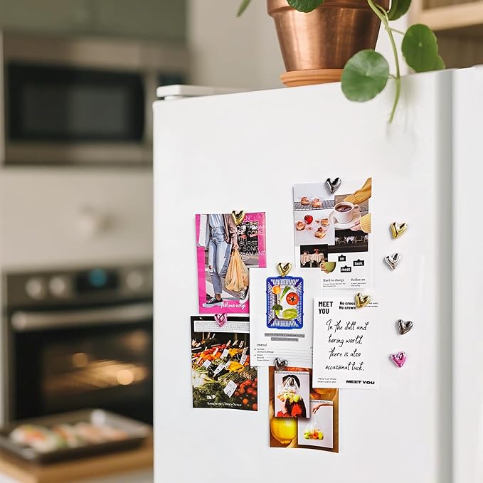 12PCS Gold Fridge Magnets Cute Heart Magnet for Refrigerator Small Black Pink Gradient Colorful Decorative Magnetic for Home Kitchen Office Whiteboard