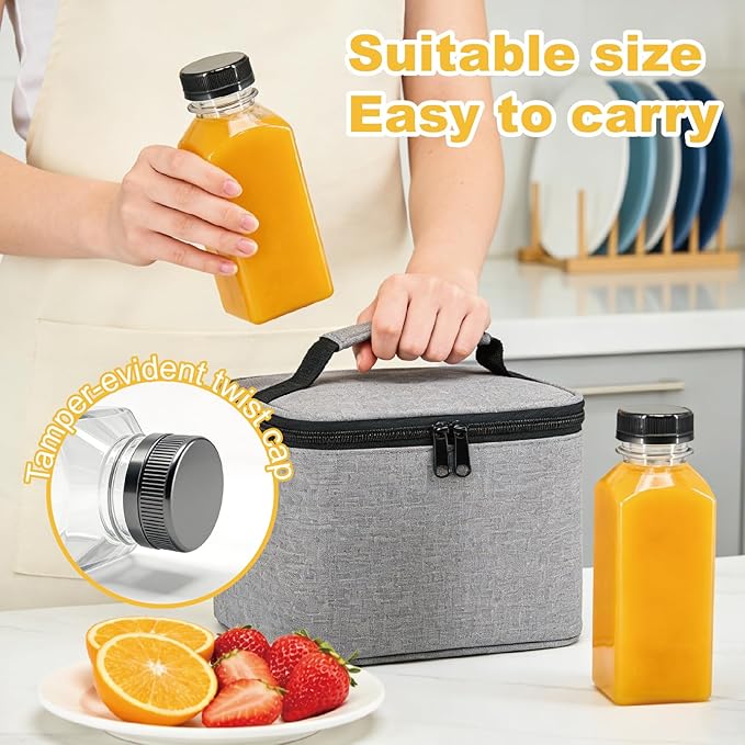 48 Pack 12oz Clear Reusable Plastic Juice Bottles with Caps, Food Grade BPA-Free Leak Proof Juicing Containers with 48 Labels & brush& Silicone Funnels for Homemade Juice, Smoothies & Travel