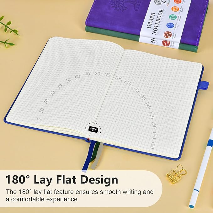 Graph Paper Notebook, 160 Pages Grid Journal for women & men, A5 Hardcover Leather Graphing Notebook for School, Work, Travel, Note Taking 5.9”x8.5” (Navy)