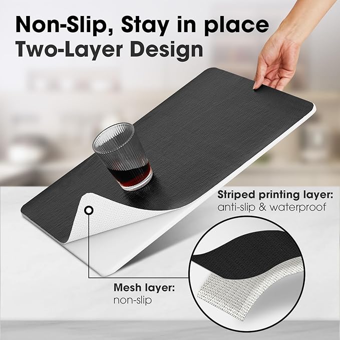 Drawer and Shelf Liner, Non-Slip Kitchen Cabinet Liners Non-Adhesive Thick Strong Grip Waterproof Washable Mats Protect Dresser Shelves Cupboard Bathroom Cabinets, Black, 24 in X 10 FT