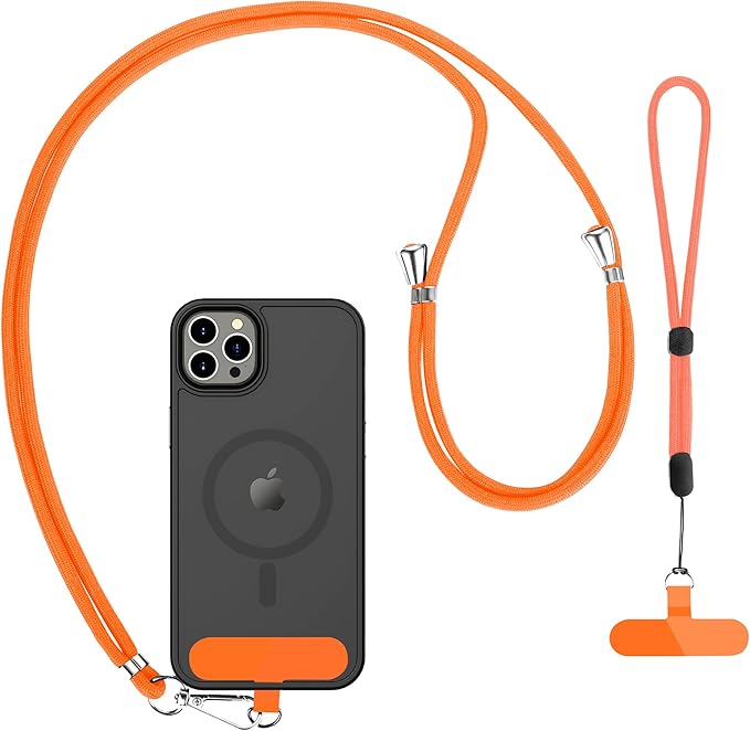 CACOE Phone Lanyard 2 Pcs-1 Pcs Adjustable Neck Strap, 1 Pcs Wrist Strap, 2 Pads, Universal Crossbody Multifuctional Cell Phone Lanyards Compatible with Most Smartphones(Orange)