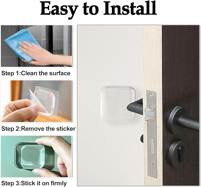 Door Stopper Clear Rubber Door Stops Wall Protector, Transparent Self Adhesive Door Handle Knob Wall Shield Bumper Guard for Bathroom,Kitchen, Tables, Wall Fridge Cabinet Headboard 12 Pack (Clear)