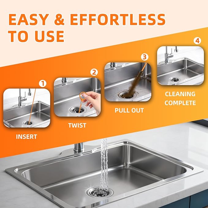 8 Pack Snake Drain Hair Removal Tool, 32" Drain Snake (2pcs), 18/24/28" drain hair remover, Drain Clog Remover Tool Set for Toilet, Kitchen Sink, Bathroom Tub, Sewer