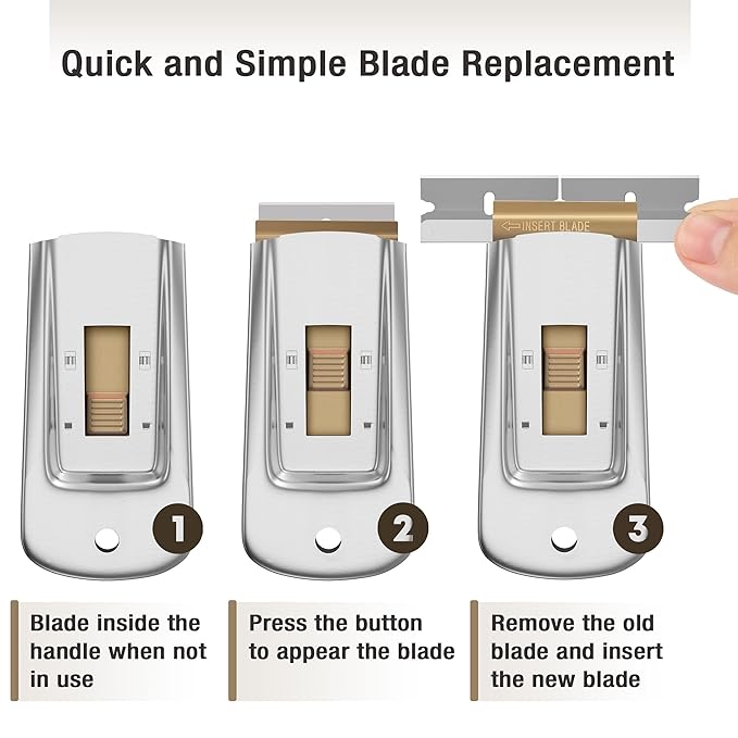 Bates- Metal Razor Blade Scraper Tool, 4 Pack, 40 Extra Carbon Steel Blades, Stainless Steel Heavy-Duty Cleaning Razor Scraper Tool