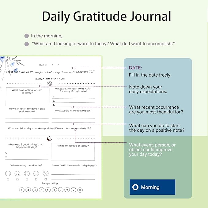 Gratitude Journal, Daily Reflection Journal for More Happiness, Mindfulness & Affirmation, Self Care Journals for Women & Men, 6 Inspirational Stickers and Ballpoint Pen, Green
