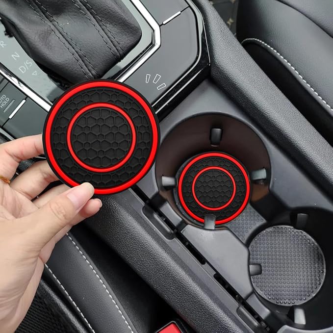 Car Cup Coaster Universal Automotive Waterproof Non-Slip Cup Holders Sift-Proof Spill Holder Car Interior Accessories 2 Pack Black & Red