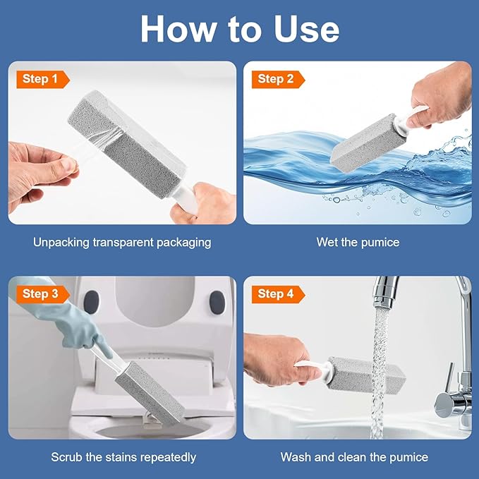 MEQHUO Toilet Pumice Stone With Handle, 5 Pack Pumice Stone Toilet Bowl Cleaner, Hard Water Toilets Ring Remover for Cleaning Toilets, Bathtubs, Stove, Grills, Swimming Pools, Sinks